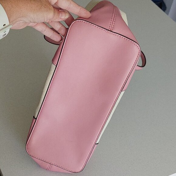 Nine West Pink & Beige Canvas Satchel Purse - Picture 8 of 16